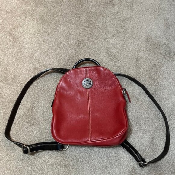 Authentic Dooney & Bourke Red Leather Backpack Purse - Picture 1 of 8